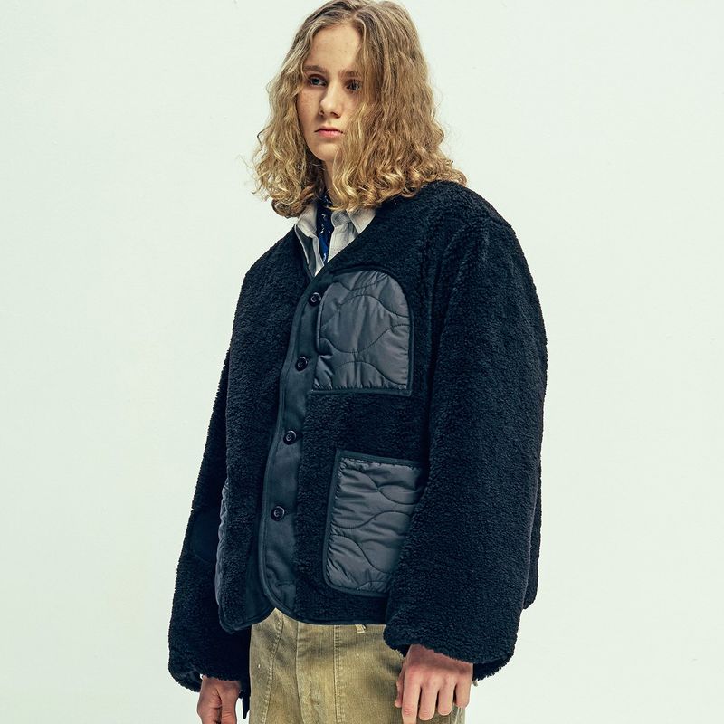 reversible quilted & fleece liner jacket black
