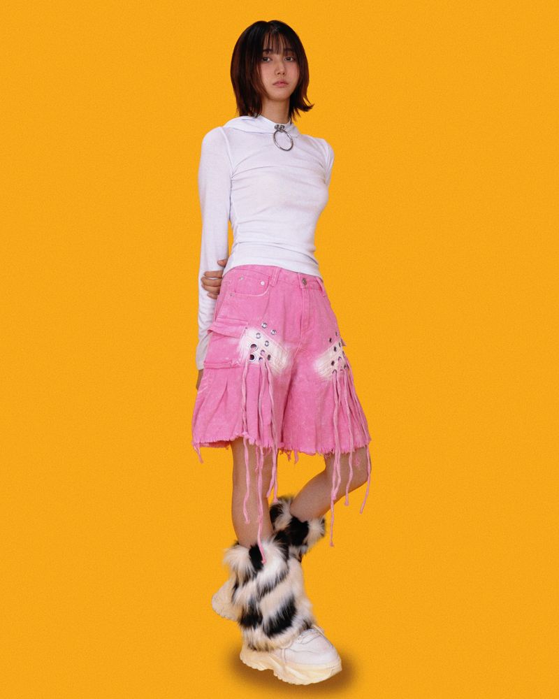angry eyelet wide half pants - pink