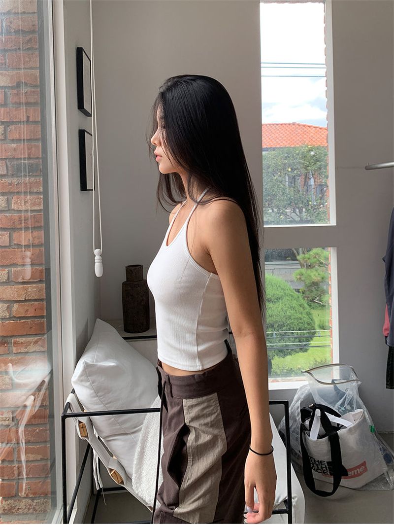 RIBBED HALTER SLEEVELESS (2COLOR)