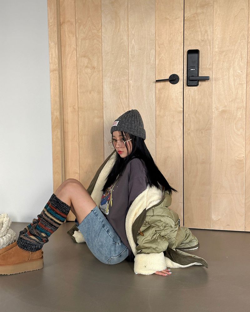 a quilted padded jacket with wool