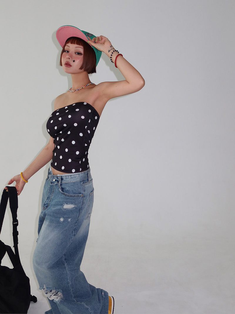 Roll-up collar vintage cutting wide denim