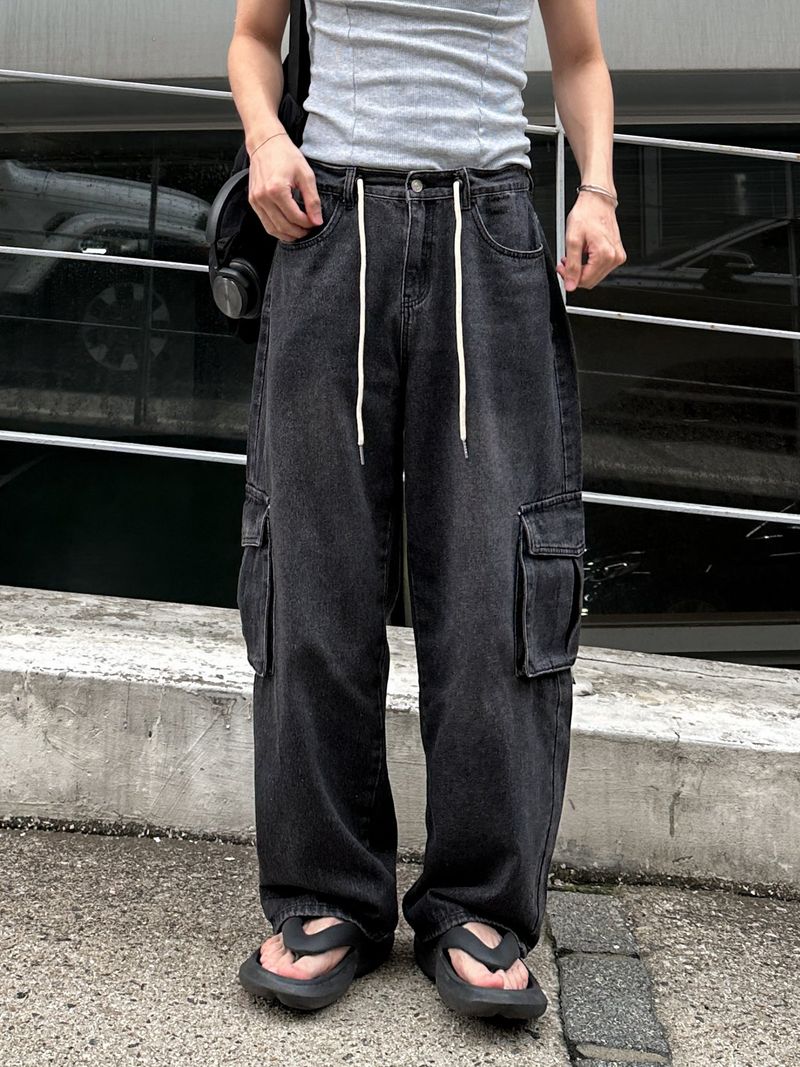 String Wide Cargo Denim PT