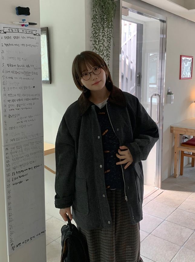 Endet Corduroy Collar Quilted Half Coat