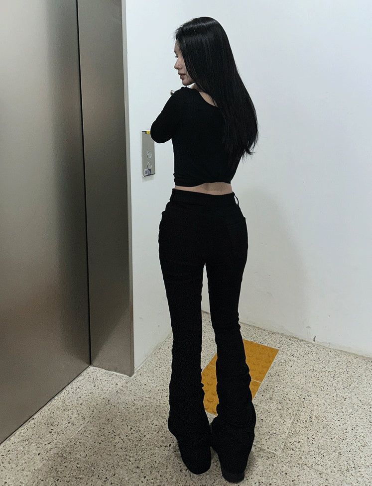 Long leg shirring silhouette pants