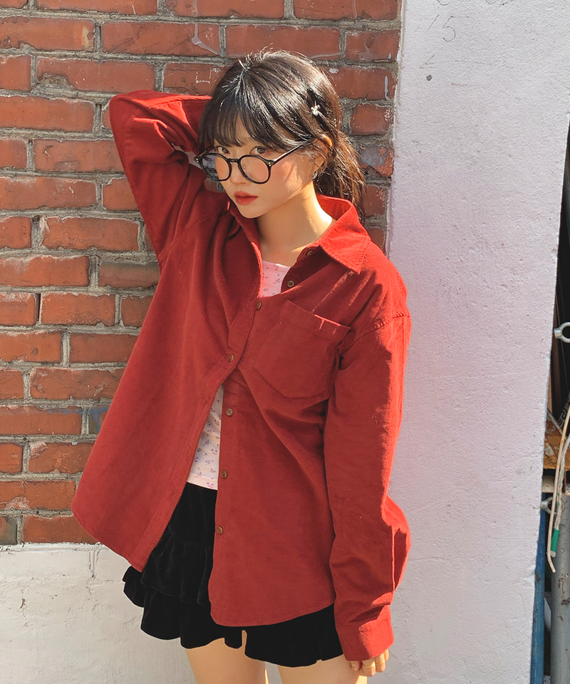 Corduroy Collar Shirt Shirt Blouse Basic Item Cotton