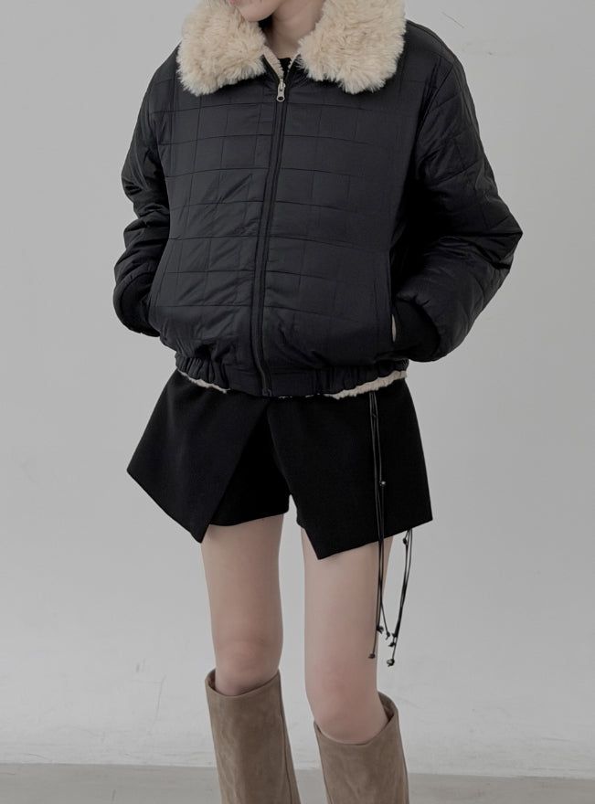 Reversible Fur Collar Quilted Dumble Jumper
