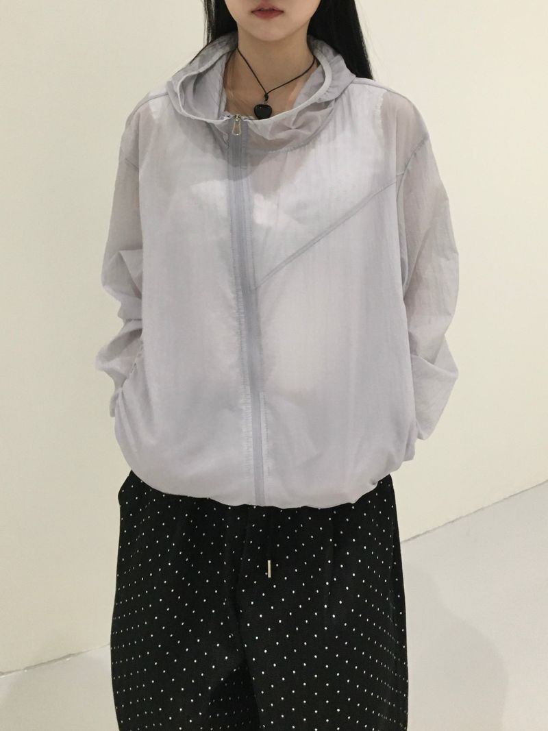 Sheer diagonal see-through windbreaker (5c)