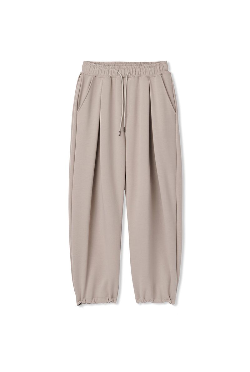 deep four tuck flow banding pants warm grey