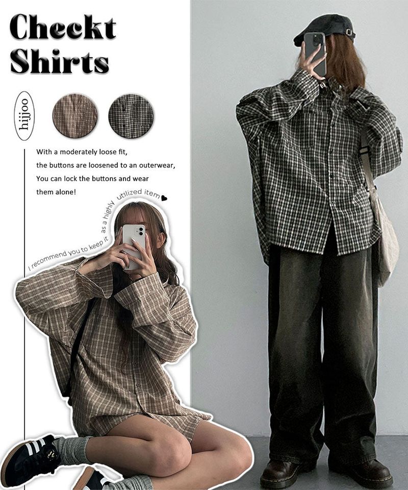Ct High-Neck String Hooded Checkered Shirt (2 colors)