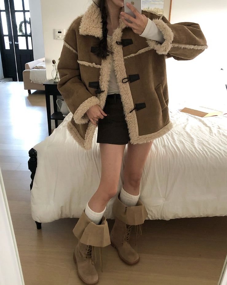Semu lace-up fold long boots