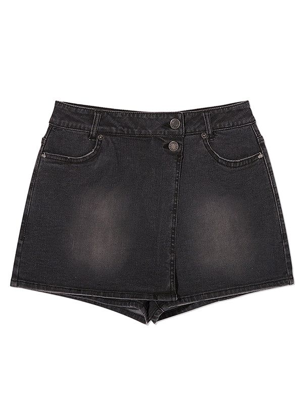 KIRSH（キルシー）の「CHERRY INNER PANTS COVER DENIM SKIRT [CHARCOAL]（Skirts）」
