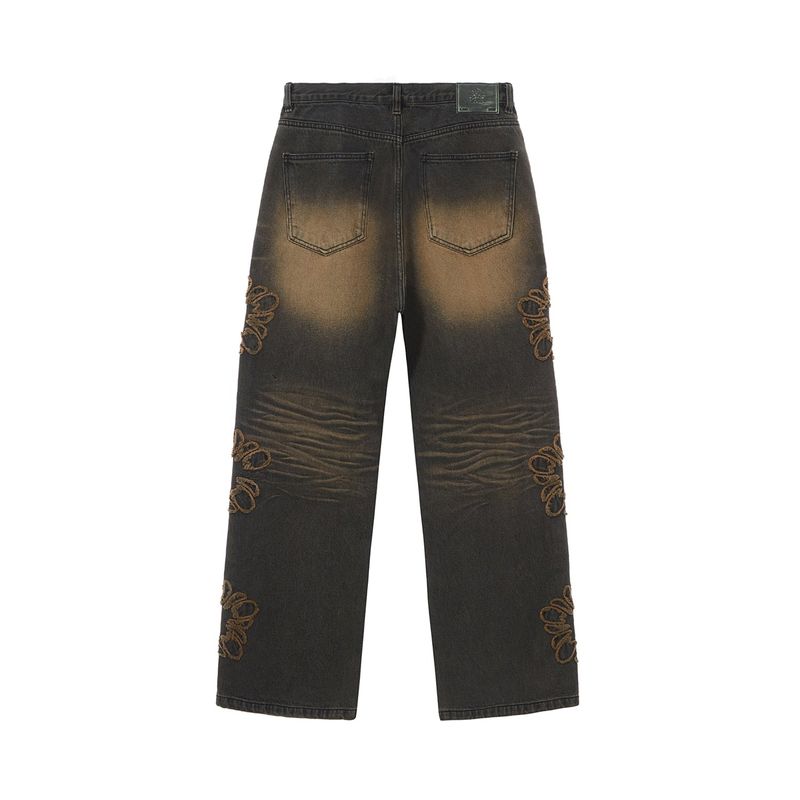 [ULKIN] MUGUNG Applique Washed Denim Pants_Black