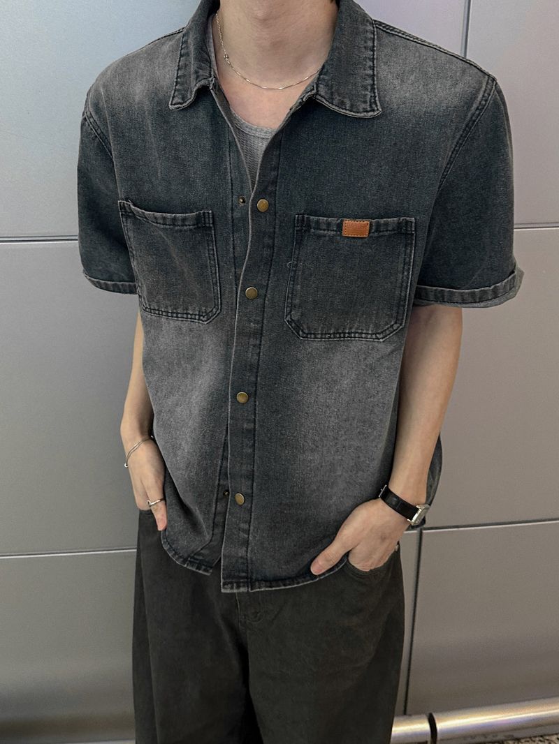 Snap Washed Label Denim Shirt