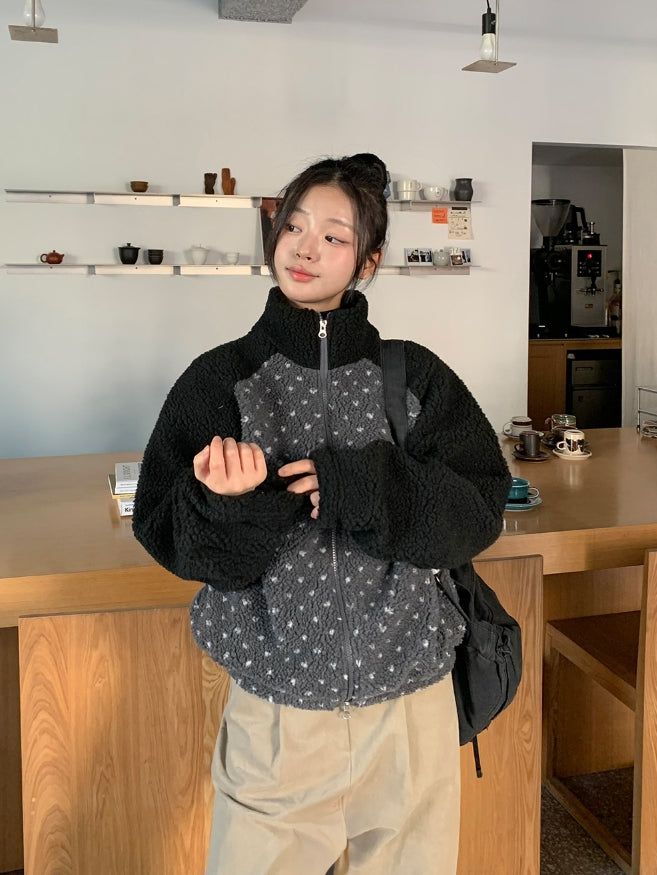 BAON（バオン）の「Pilky Heart Color Matching Fleece Zip-Up Jumper（Jackets/Outerwear）」