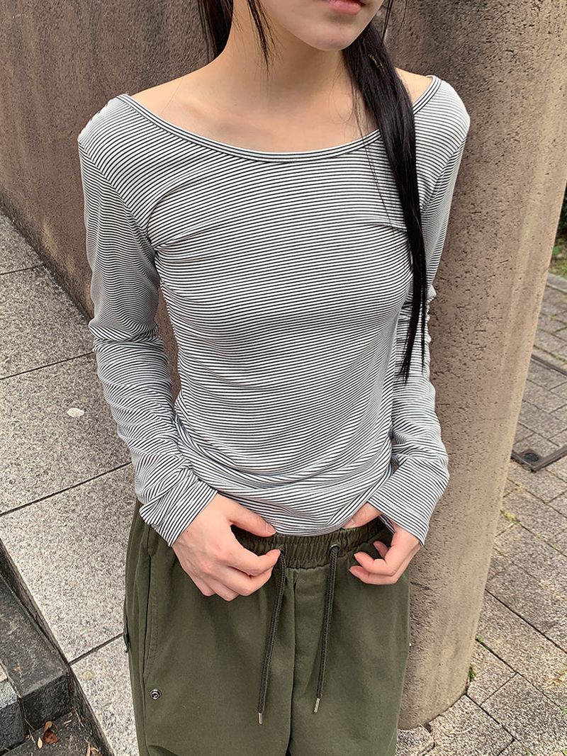 PIN STRIPE WIDE NECK LONG SLEEVE (3C)