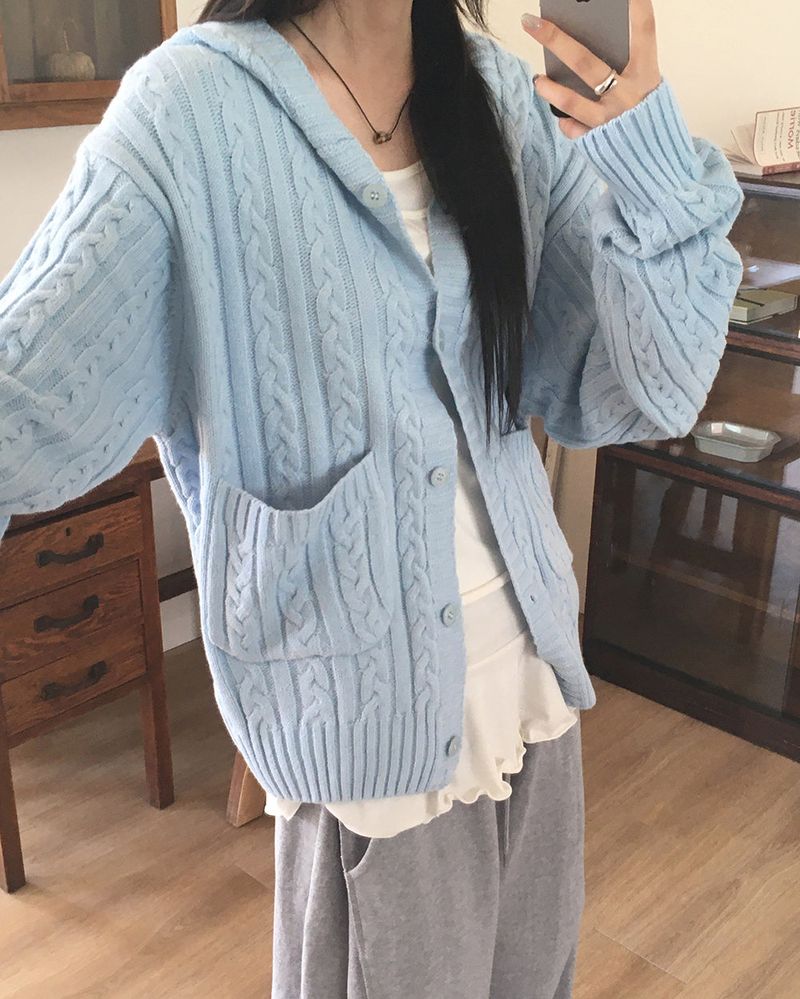 [MADE] Saru Twisted Pocket Hooded Knit Cardigan