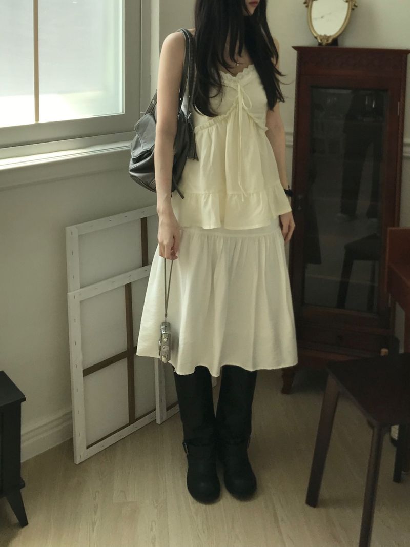 Shirring Strap Midi Skirt (2 colors)