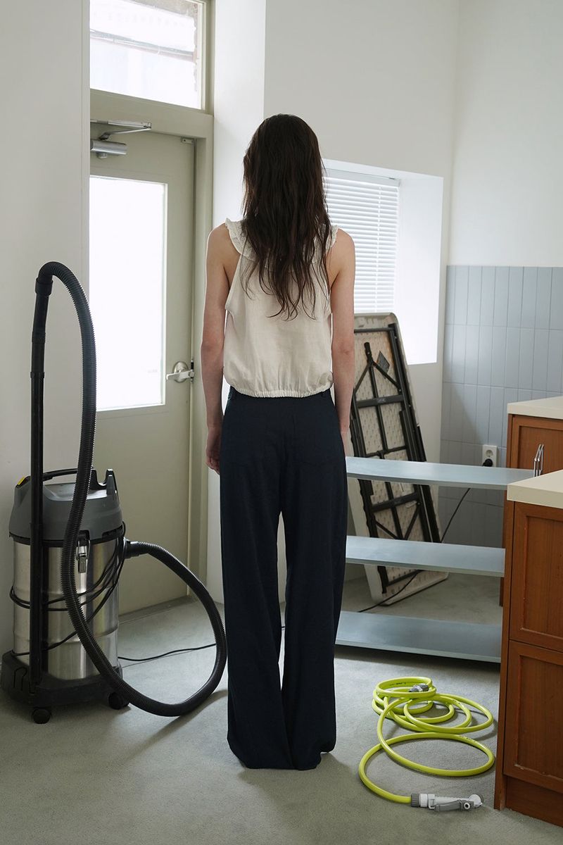 Linen belted pants_navy