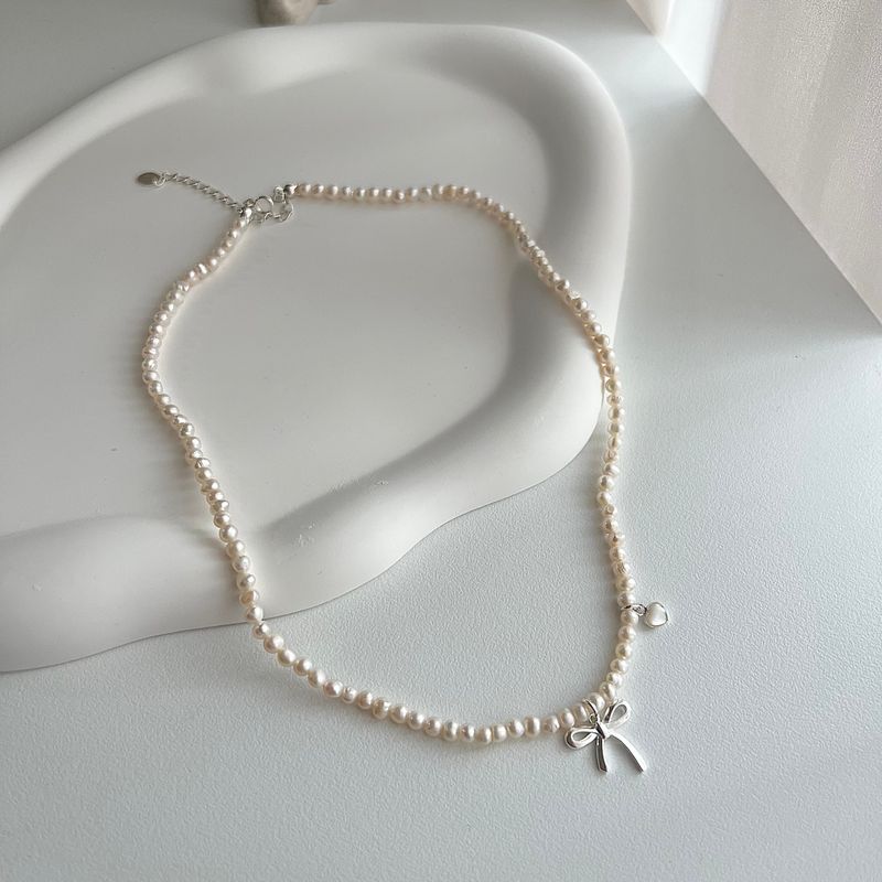 reu Ballet Core Ribbon Wedding Guest Look 925 Freshwater Pearl Embroidery Silver Heart Necklace