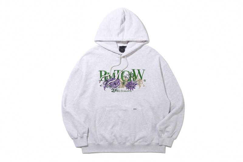 RECENT LOGO FLOWER HOODIE_LIGHT GREY