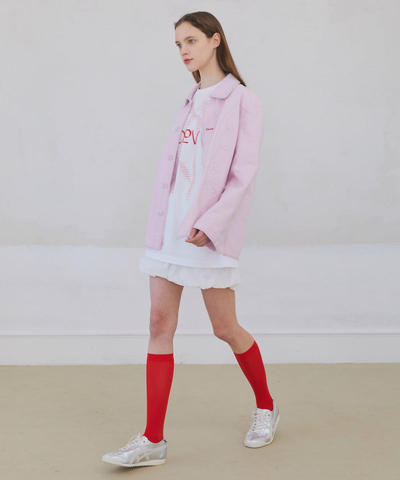 Floral Stitch French Work Jacket - Light Pink
