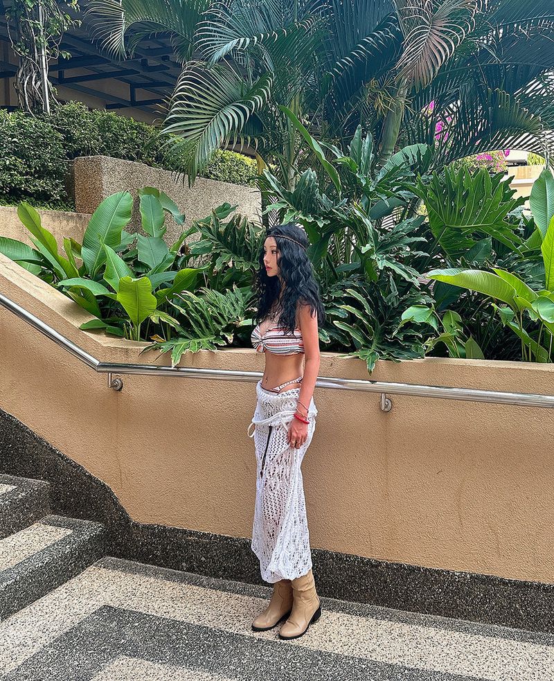 Punching Mesh Knit Bustier Long Dress