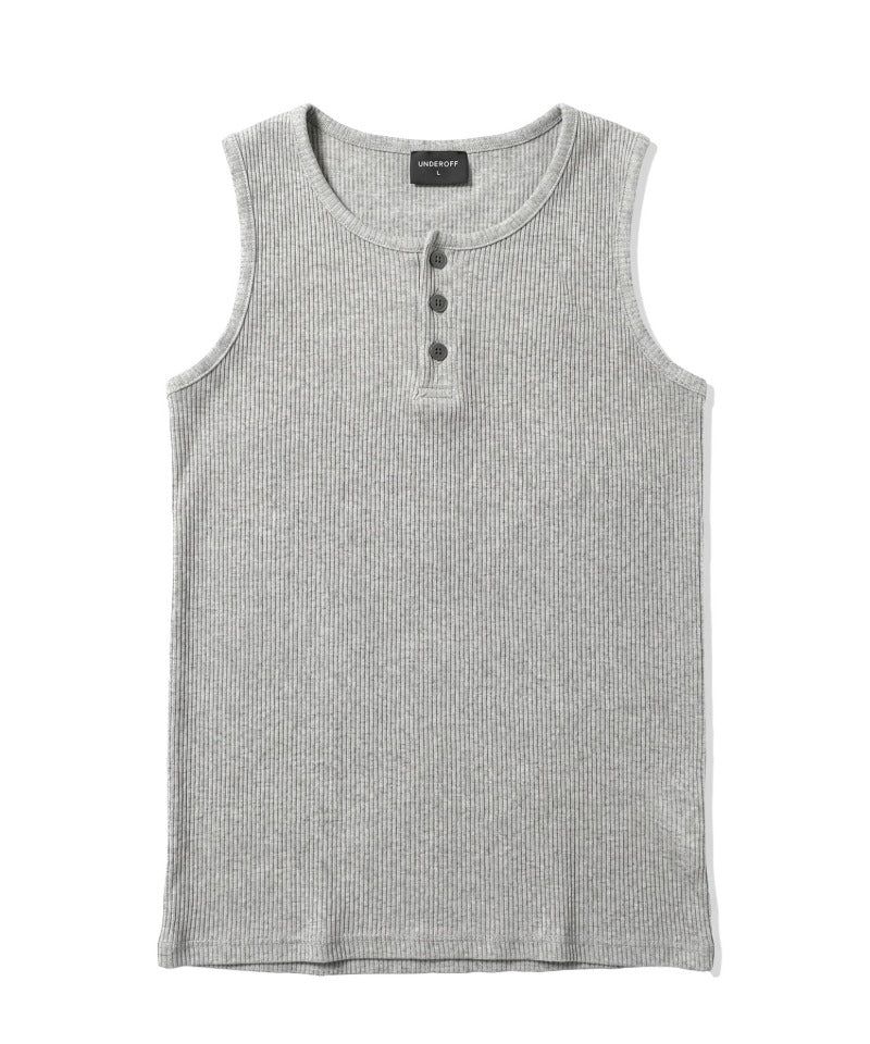 Ribbed Henley-Neck Sleeveless Top Gray