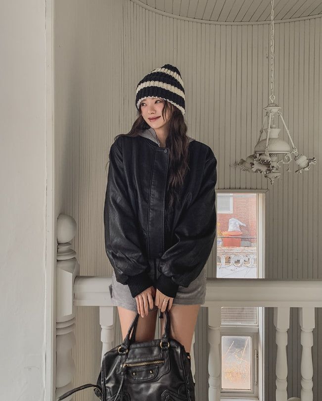 [Mink Lining] Phobia Winter Crop Leather Jacket