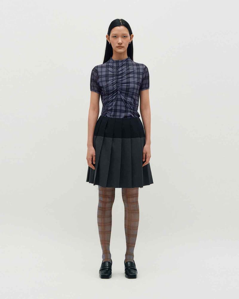 Plaid Smocking T-Shirt _ PURPLE