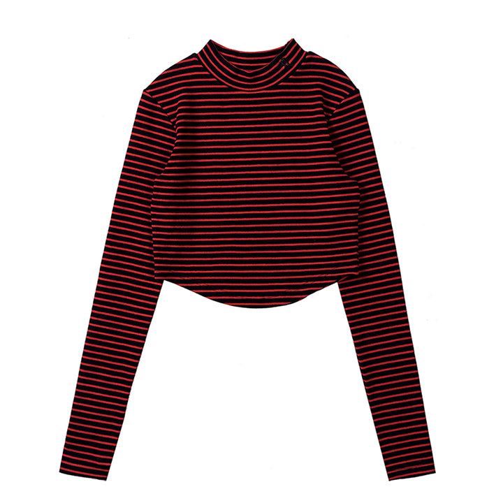 STRIPE MOCK NECK SLIM TOP