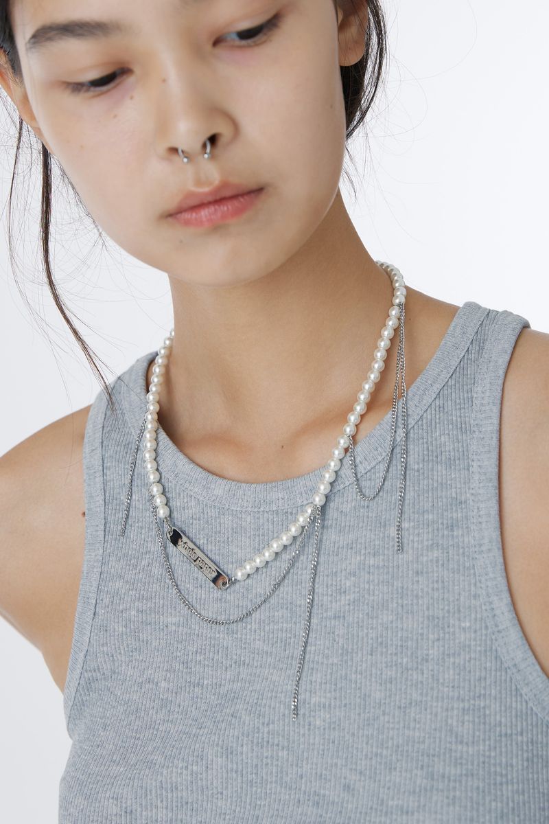 PEARL & CUT-OUT CHAIN NECKLACE		