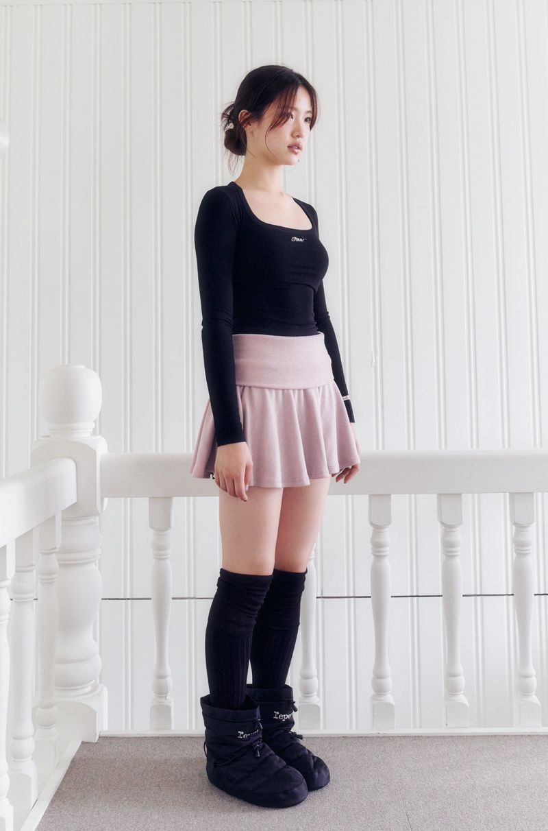 Knit mini flare skirt (PINK)