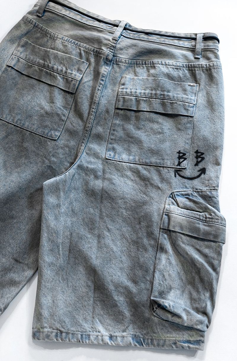 BBD Graffiti Logo Dirty Washing Cargo Shorts (Vintage Blue)