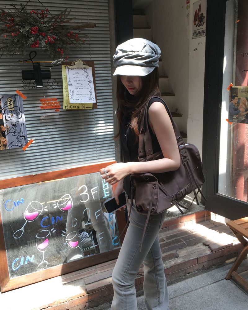 Grey lowrise boots cut pants