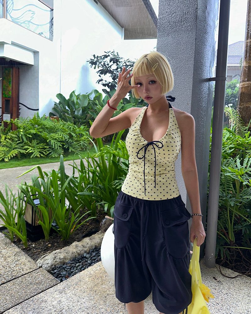 Star Shirring Ribbon Halterneck Sleeveless