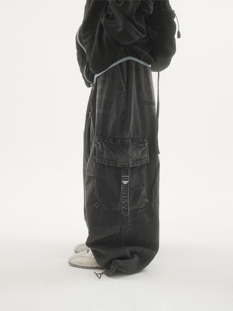 Drop buckle cargo denim pants -2C