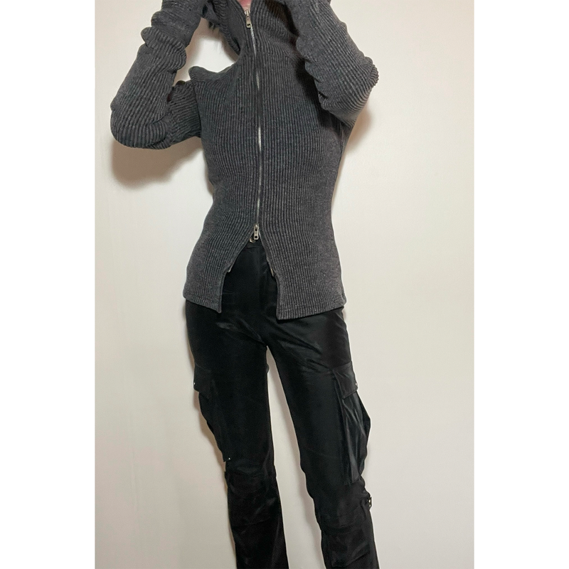 HIGH NECK ZIP-UP: GREY