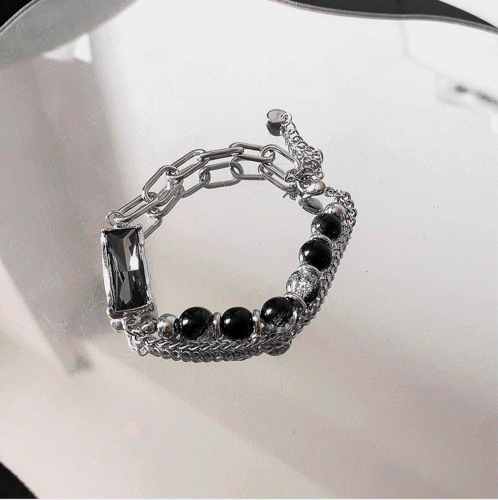 2TYPE [Ball Mix, Double Chain Mix] Layered Silver Bracelet