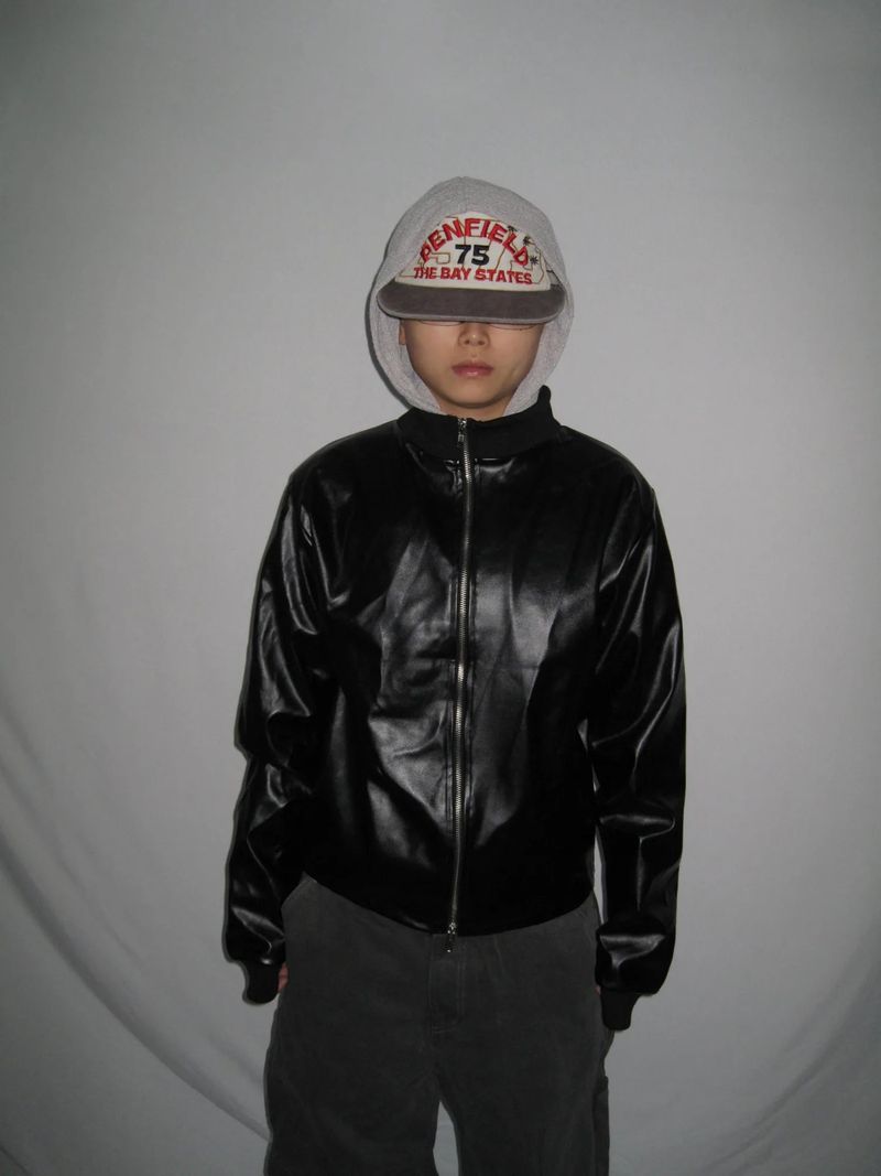 Leather Jersey Zip-Up Jacket