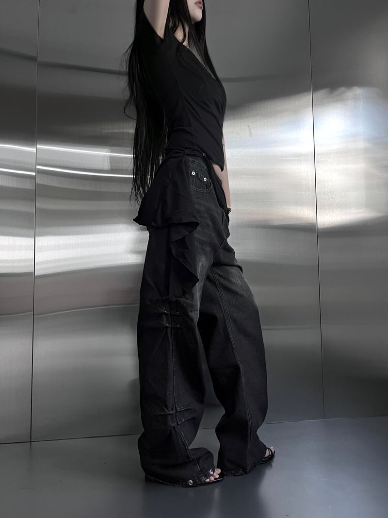 URBAN UNIQUE（アーバンユニーク）の「side shirring rivet denim（Pants）」