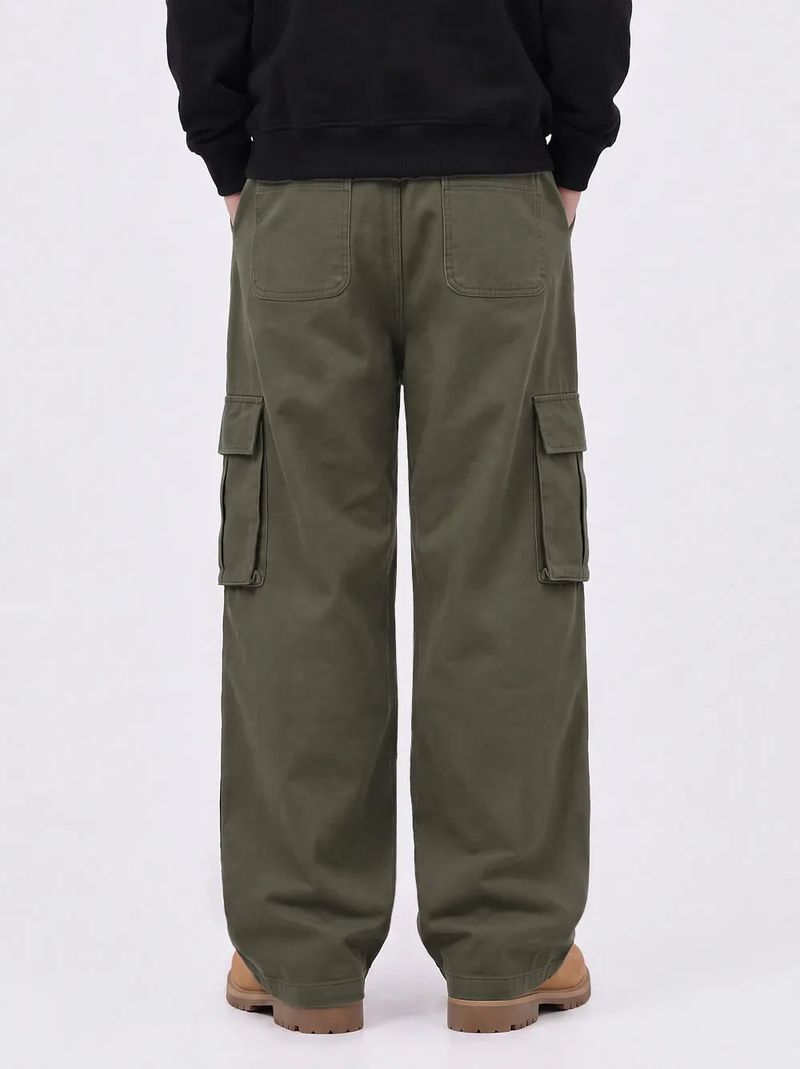cargo drawstring wide cotton pants (khaki)