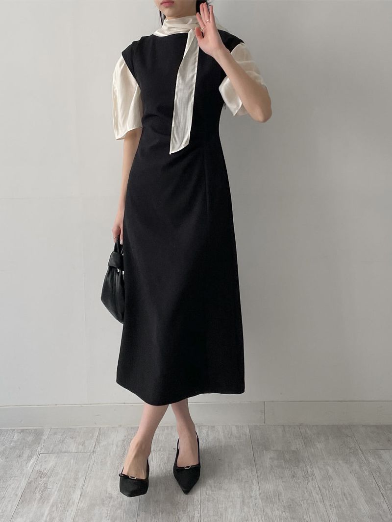 Boat Neck Shirring H-Line Long One Piece