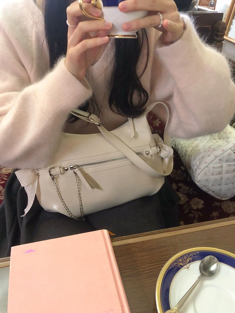Belted ribbon bag_cream