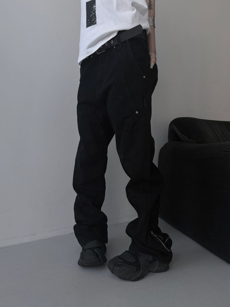 [unisex] back zipper cutting baggy pants 