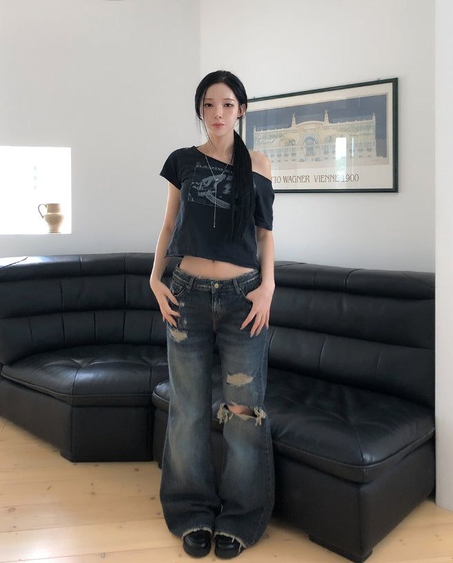 Tiu Damaged Bootcut Denim Pants