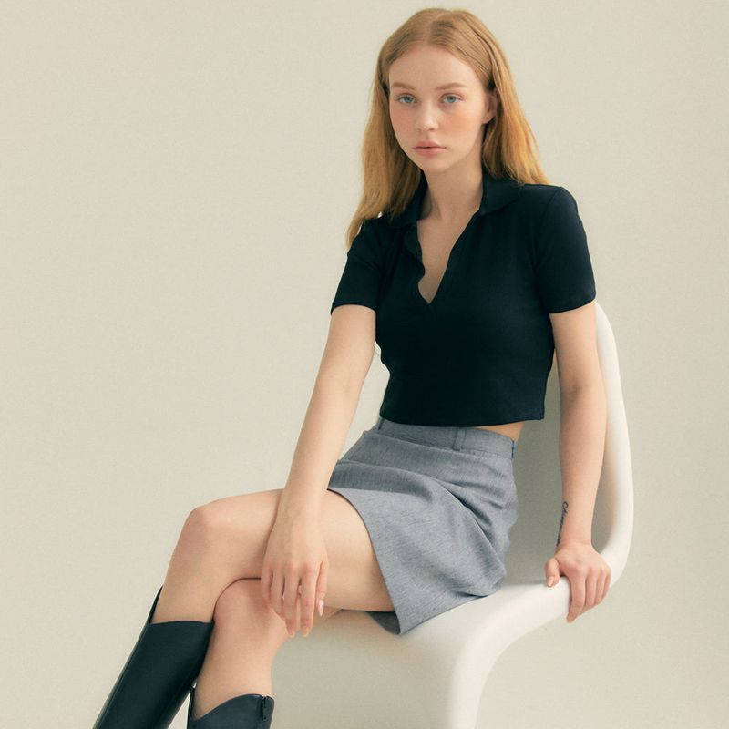 Linen Basic Skirt (Gray)