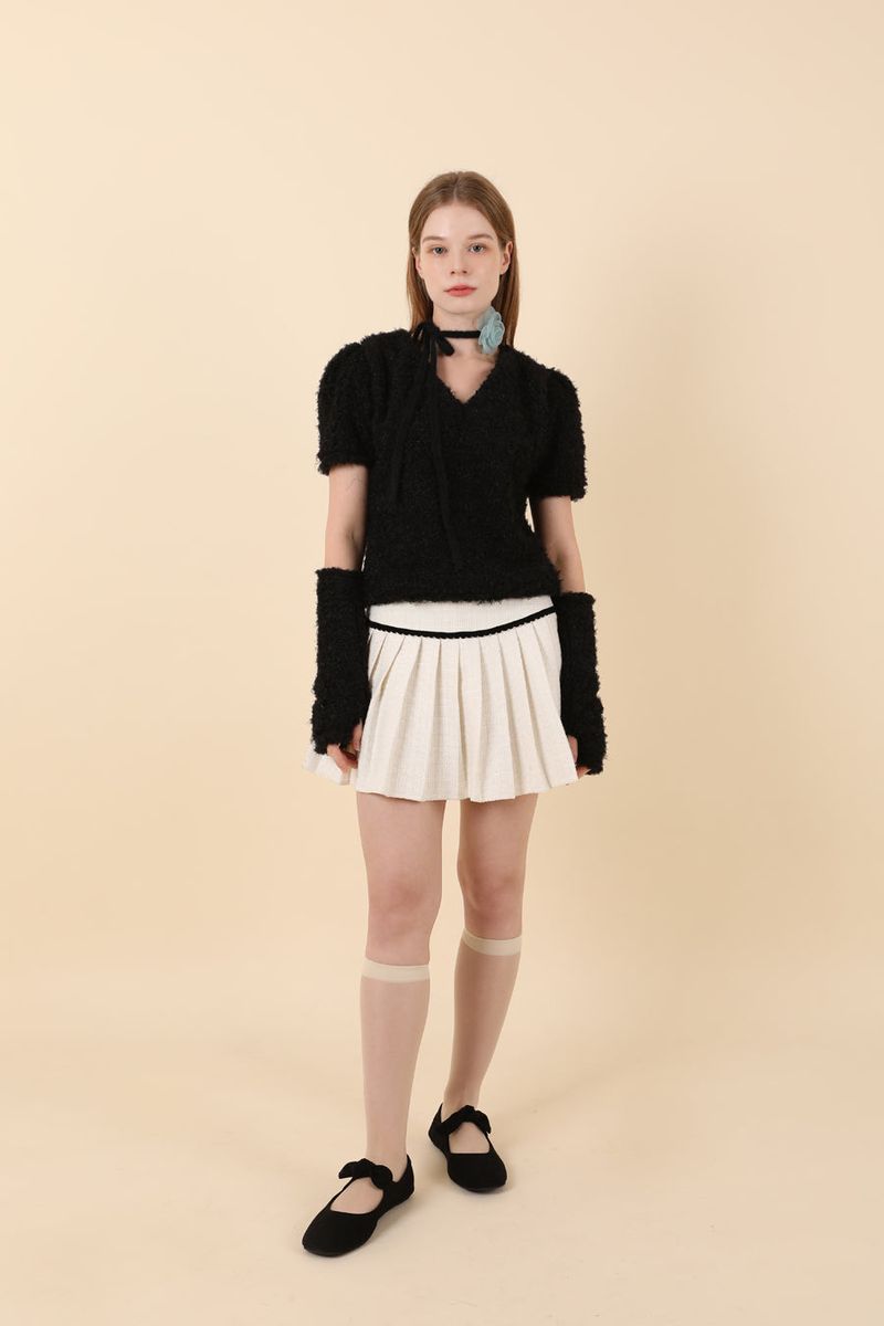 Feminine Puff Knit Warmer Set Black