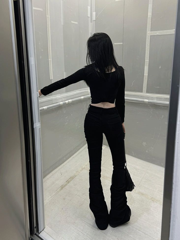 Long leg shirring silhouette pants