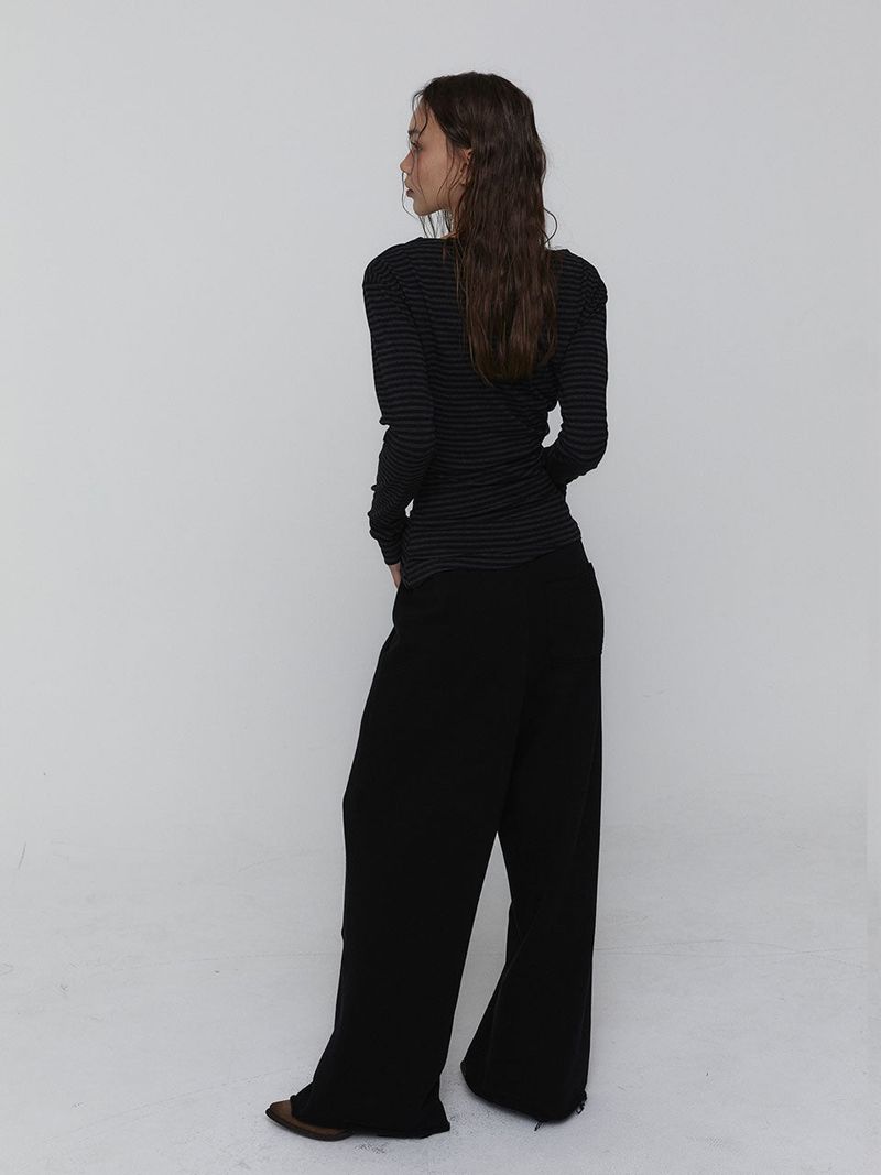 Side Shirring Stripe Top_Charcoal