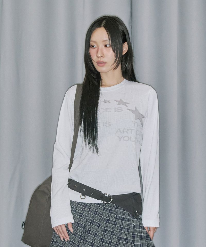 Star Applique Waffle Long Sleeve - OFF WHITE